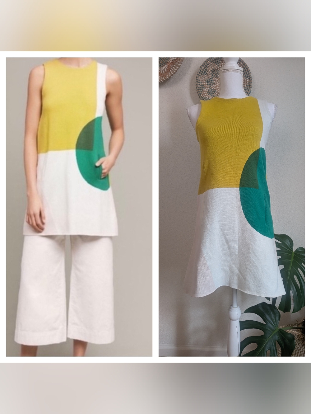 Anthropologie Moth Green Color Block Knit Shift Dress With Pockets Small